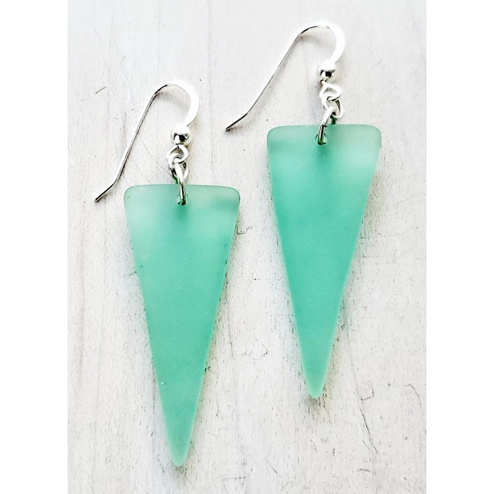 Cultured Sea Glass Shield Earring -Autumn Green