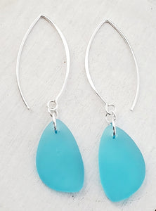 Cultured Sea Glass Marquis Sea Pebble Earring -Turquoise