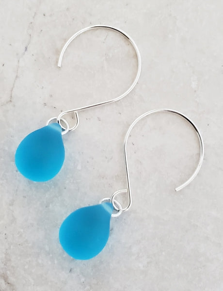 Cultured Sea Glass Teardrop Earring -Turquoise