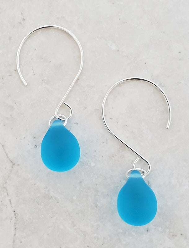 Cultured Sea Glass Teardrop Earring -Turquoise