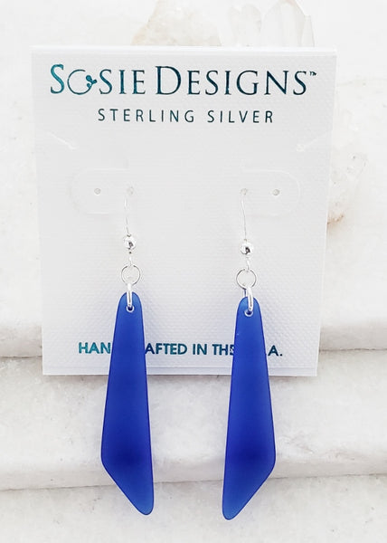 Cultured Sea Glass Paddle Earring - Cobalt