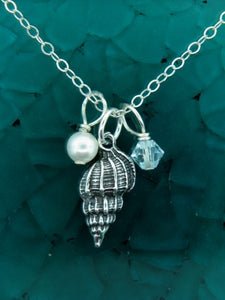 Silver Shell Necklace w/ Pearl & Lt Azure