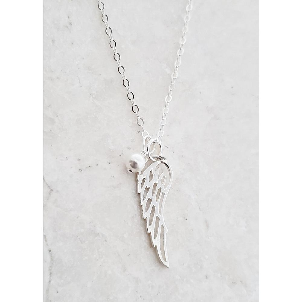 Angel Wing Necklace W/Pearl