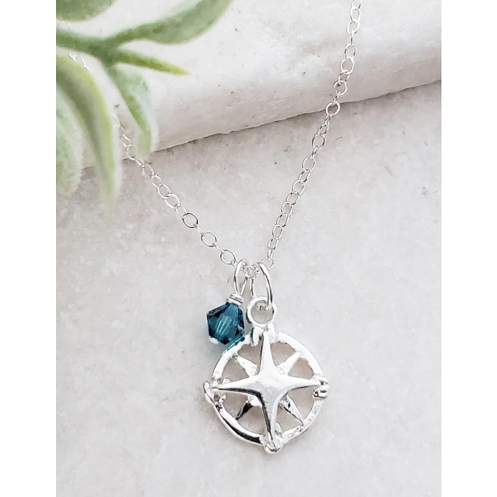 Compass Necklace W/Crystal