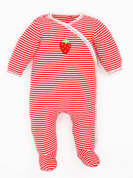 Strawberry Stripe Side Snap Footie - Organic Boutique