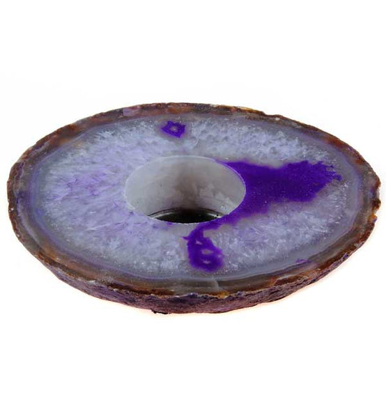 Agate Sliced Purple Candle Holder